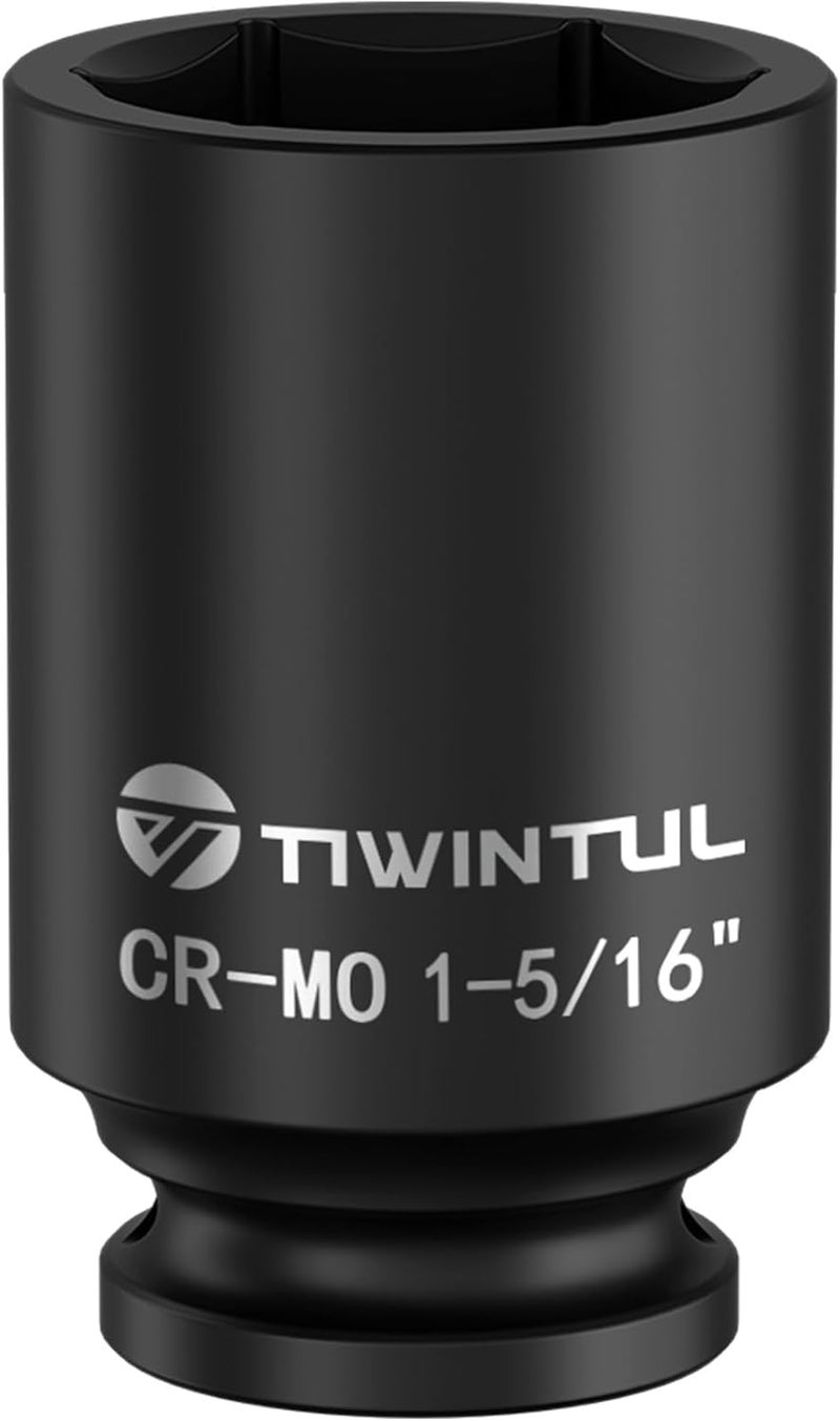 TIWINTUL 1-5/16" Impact Socket 1/2 Inch Drive, Deep CR-MO Steel Impact Socket, 3.07" Length, 6 Point Design, SAE Size, Axle Nut Socket for Easy Removal of Axle Shaft Nuts - Image 1